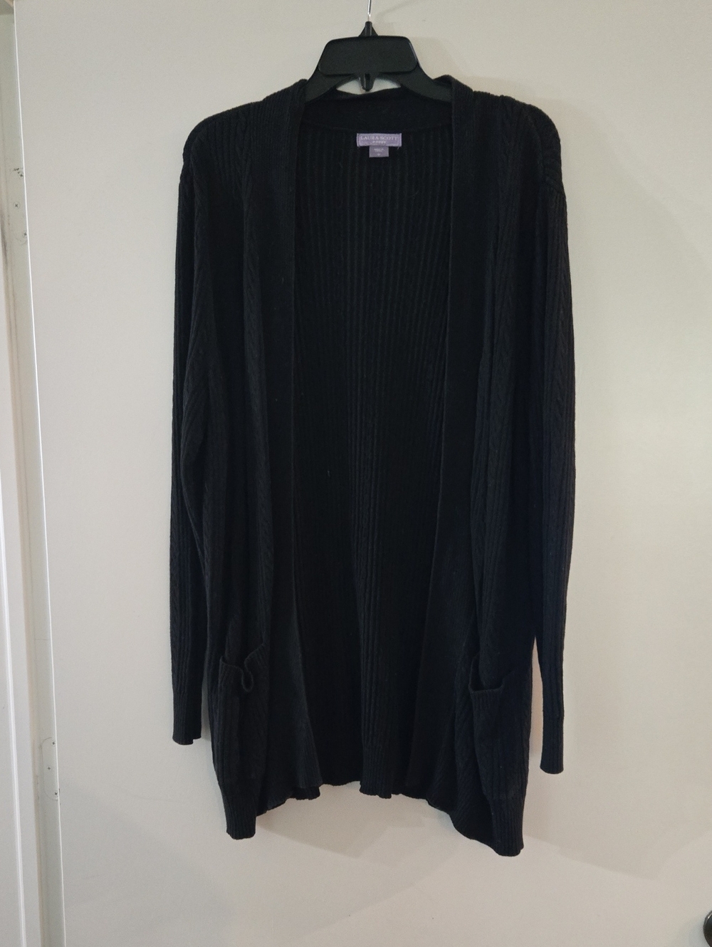 Laura Scott Black Open Front Ribbed Cardigan